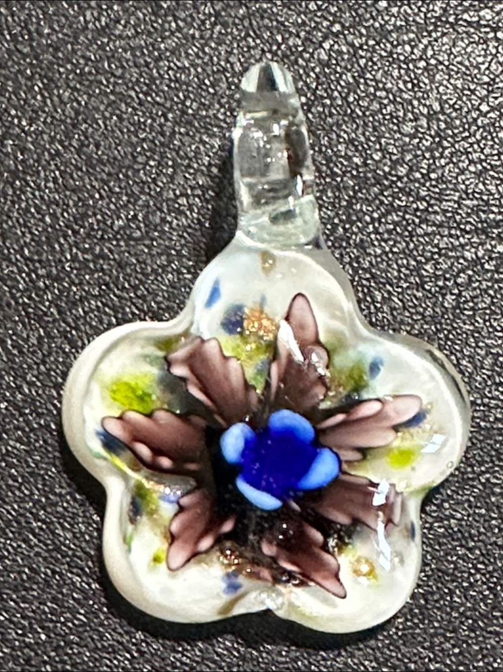 Art Glass Flower Shape White Background Gold Fleck Pendant